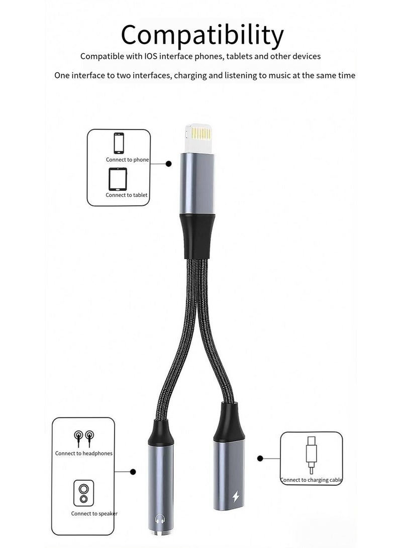 محول Lightning إلى مقبس سماعة رأس 3.5 مم لأجهزة iPhone، يتميز بوظيفة مزدوجة كمحول ومقسم بين الجهاز ومقبس سماعة الرأس. اشحن واستمع في نفس الوقت. متوافق مع أجهزة iOS: الهواتف/الأجهزة اللوحية/iPhone 14/13/12/11/XS/XR/X/8/7. - Image 3